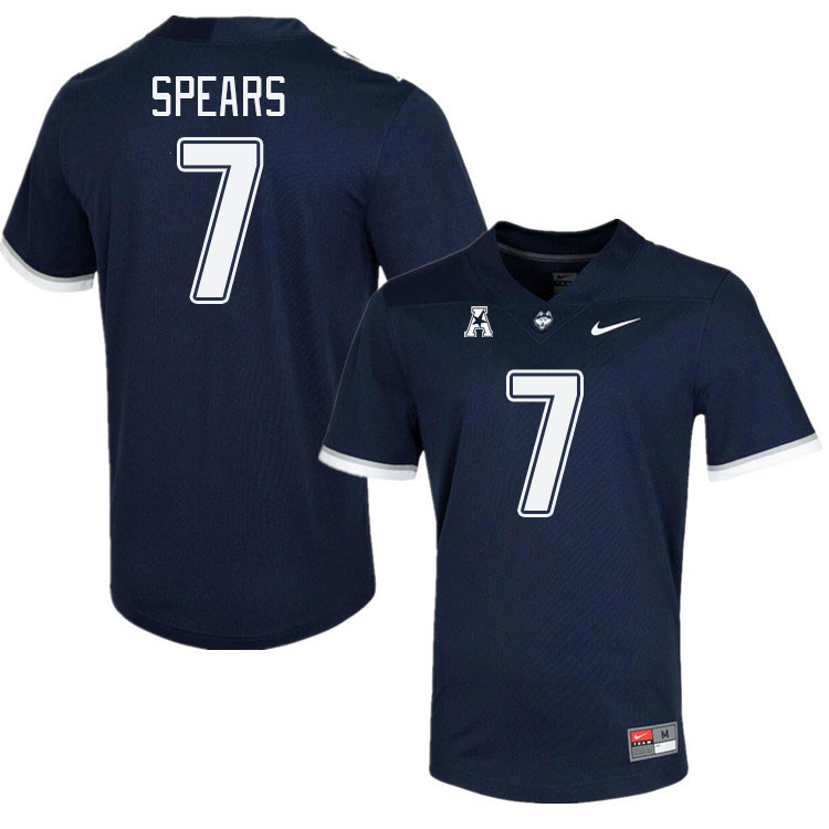 Men #7 Zakhari Spears Connecticut Huskies College Football Jerseys Stitched Sale-Navy - Click Image to Close